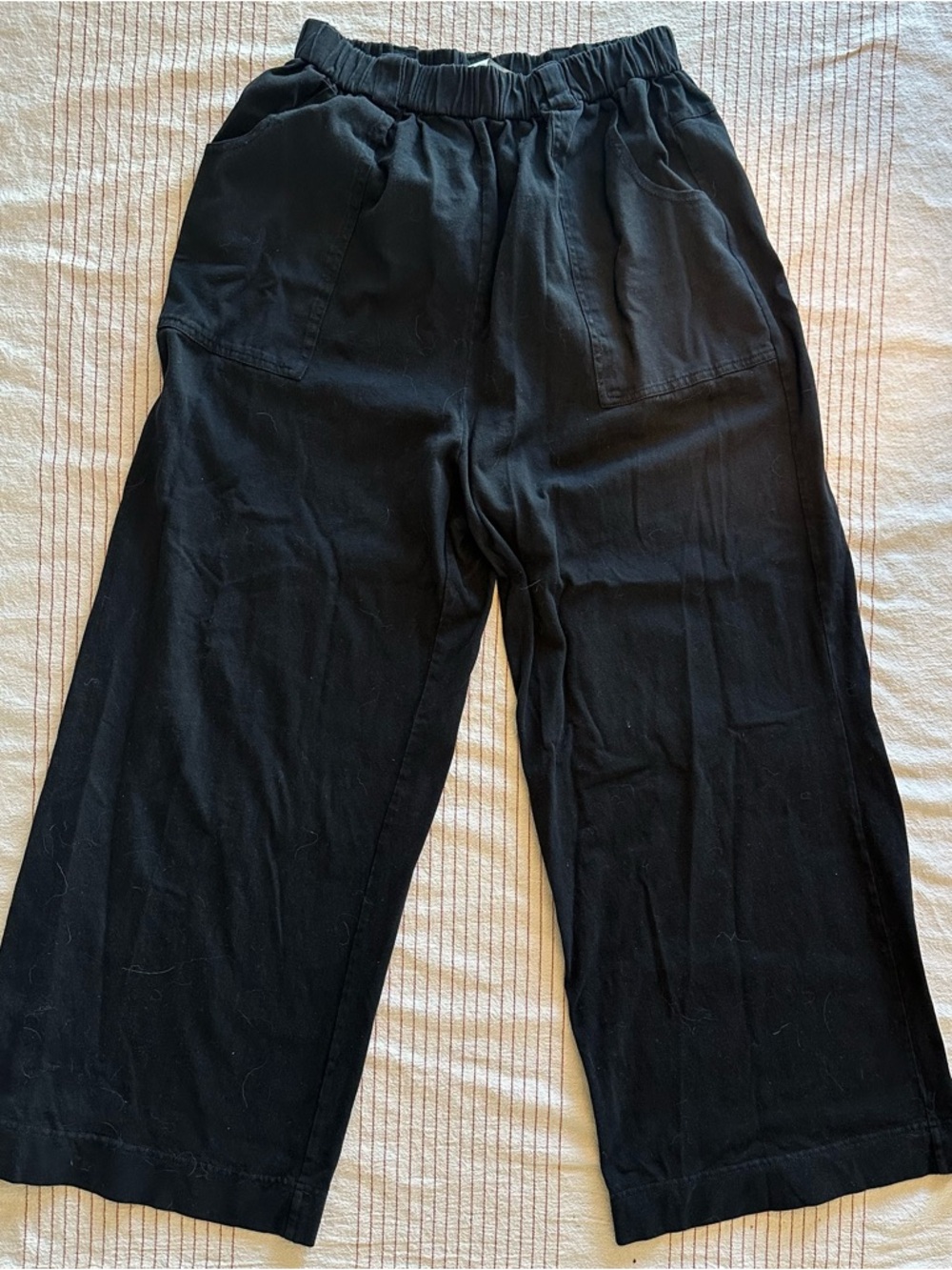 Free People Black Wide-Leg Elastic-Waist Trousers